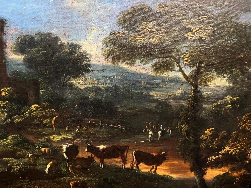 17th century -  Landscape With Washerwomen, Italian School, Late 17th Century
