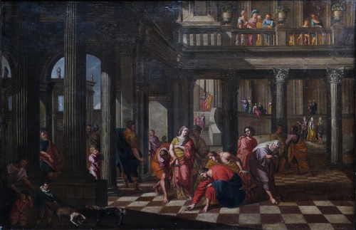 Jesus and the adulterous woman, 17th-century Romano-bolonese School - Paintings & Drawings Style 