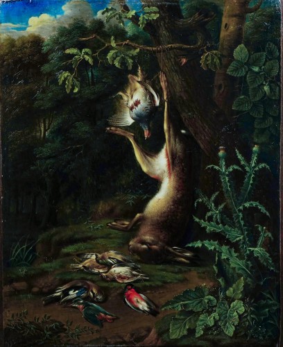 Nature morte au gibiers, école flamande du 17e siècle attribué à Philip Ferdinand de Hamilton (1664-1750) 