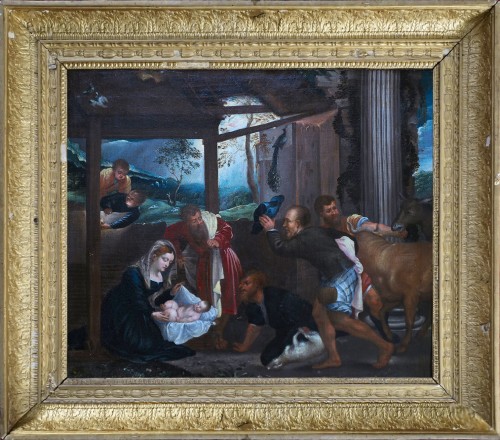 Nativité, école italienne du XVIIe siècle d'après Titien - Tableaux et dessins Style 