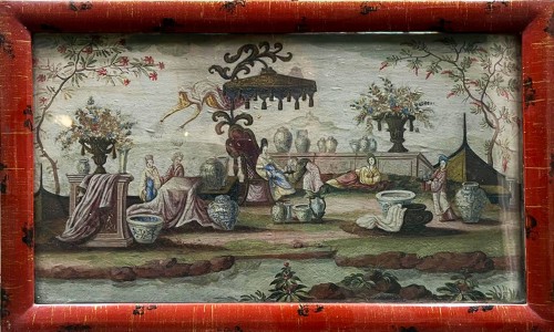 Feuille d’éventail peinte aux chinoiseries, École française vers 1750-1770