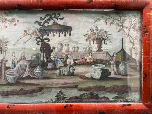 XVIIIe siècle - Feuille d’éventail peinte aux chinoiseries, École française vers 1750-1770