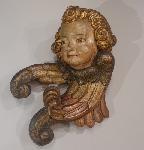 Pair of angels, Italian school, polychrome wood, early 17th century - Louis XIII