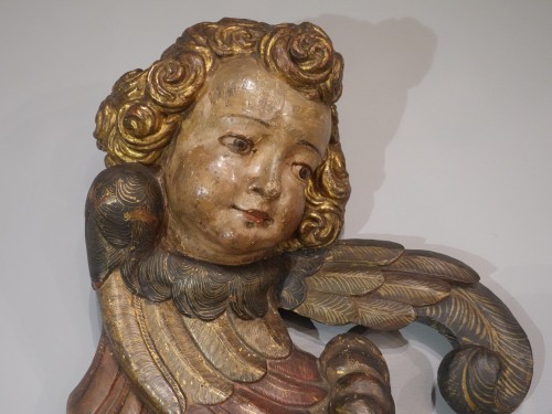 Antiquités - Pair of angels, Italian school, polychrome wood, early 17th century