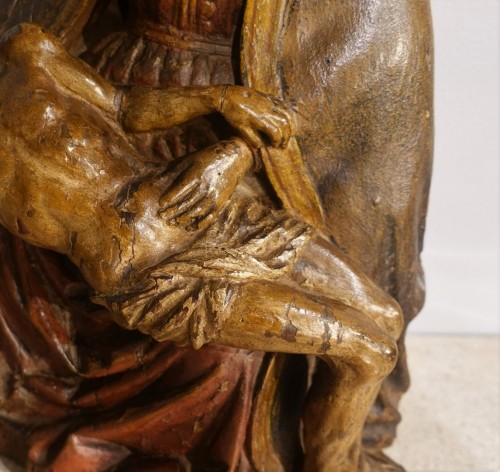 XVIIe siècle - Pietà ou Vierge de Pitié en bois polychrome - Époque début XVIIe