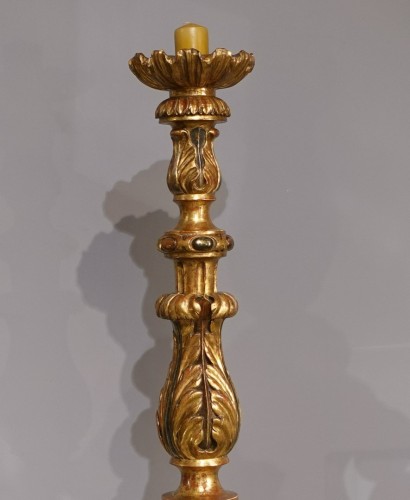 Antiquités - Important candelabrum in gilded and polychrome wood, Spain17th century