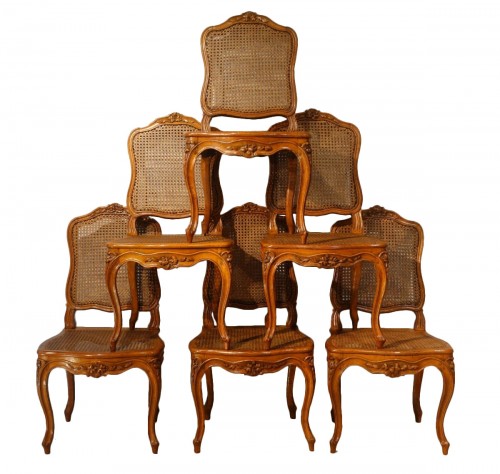 Ensemble de six chaises cannées, Nogaret à Lyon XVIIIe siècle