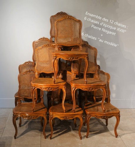 XVIIIe siècle - Ensemble de six chaises cannées, Nogaret à Lyon XVIIIe siècle
