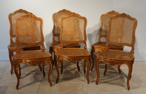 Ensemble de six chaises cannées, Nogaret à Lyon XVIIIe siècle - Louis XV