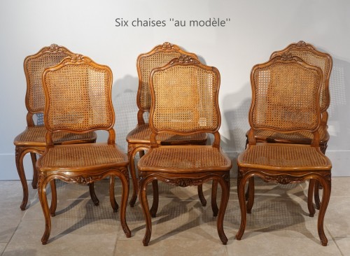 Antiquités - Ensemble de six chaises cannées, Nogaret à Lyon XVIIIe siècle