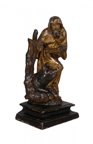Saint Antoine l'Ermite - Statue bois polychrome du XVIIe siècle