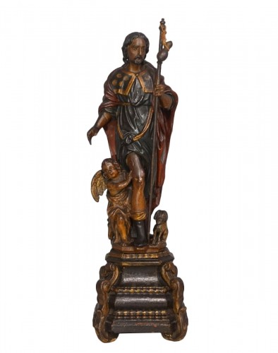 St Roch en bois sculpté polychrome du XVIIIe siècle