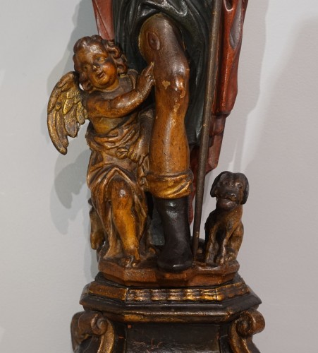 Sculpture Sculpture en Bois - St Roch en bois sculpté polychrome du XVIIIe siècle