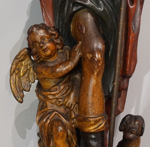 St Roch en bois sculpté polychrome du XVIIIe siècle - Louis XV