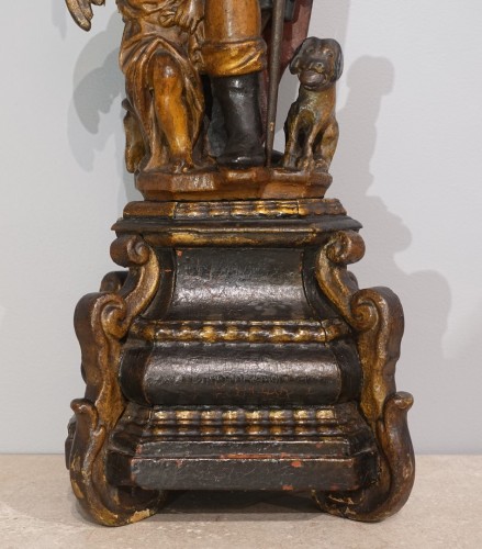 Louis XV -  St Roch in carved polychrome wood, 18th century