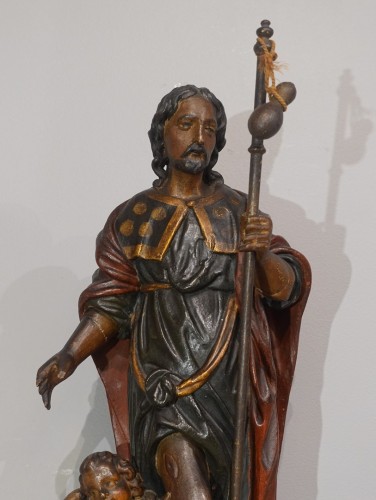 Antiquités - St Roch en bois sculpté polychrome du XVIIIe siècle