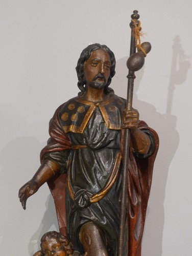 Antiquités -  St Roch in carved polychrome wood, 18th century