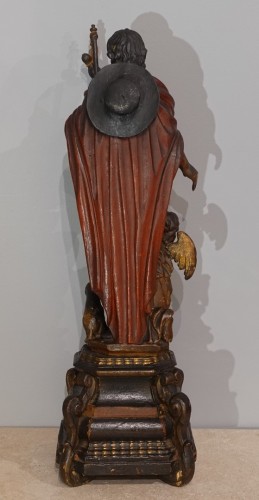 Antiquités - St Roch en bois sculpté polychrome du XVIIIe siècle