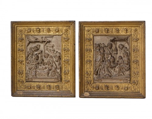 Paire bas-reliefs en stuc sculpté - Malines XVIIe siècle