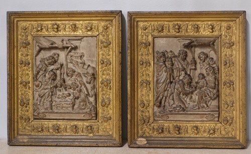 Antiquités - Pair of carved stucco bas-reliefs - Mechelen 17th century