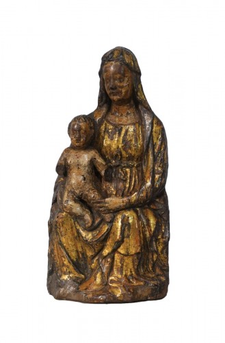 Vierge à l'Enfant en Majesté en bois polychrome d'époque XVe
