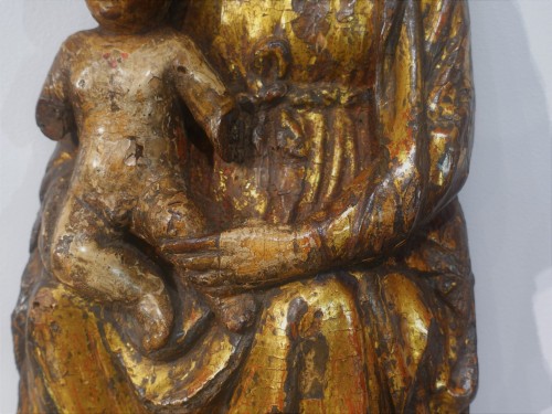 Moyen Âge - Vierge à l'Enfant en Majesté en bois polychrome d'époque XVe