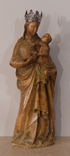 Vierge à l'Enfant en albâtre de Trapani – Époque XVIe - Sculpture Style Renaissance
