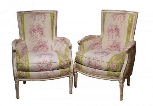 Pair of Louis XVI Lacquered Bergeres