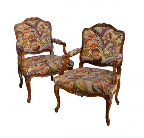 Pair of armchairs with flat backs stamped FALCONET, 18th century