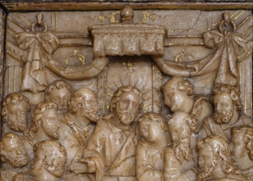 Bas-relief en albâtre ''la Cène'' Monogramme VE - Malines XVIIe siècle - Art sacré, objets religieux Style Louis XIII