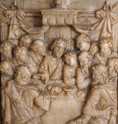 XVIIe siècle - Bas-relief en albâtre ''la Cène'' Monogramme VE - Malines XVIIe siècle