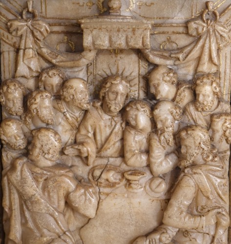 17th century - Bas-relief in alabaster &#039;&#039;La Cène&#039;&#039; Monogram VE - Mechelen 17th century