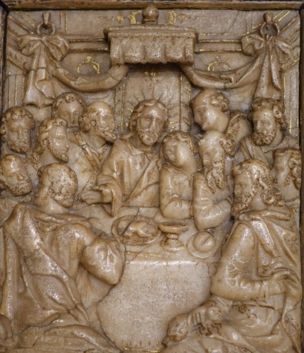 Bas-relief in alabaster &#039;&#039;La Cène&#039;&#039; Monogram VE - Mechelen 17th century - Louis XIII