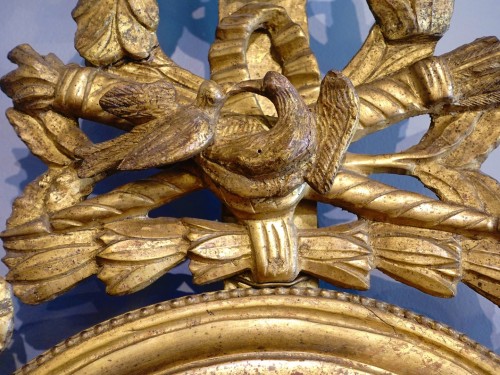 XVIIIe siècle - Baromètre d'époque Louis XVI en bois sculpté et doré