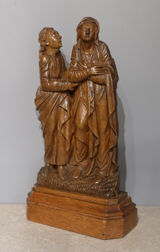 Saint Jean et Vierge de Calvaire en chêne – Flandres début XVIe - Sculpture Style Renaissance