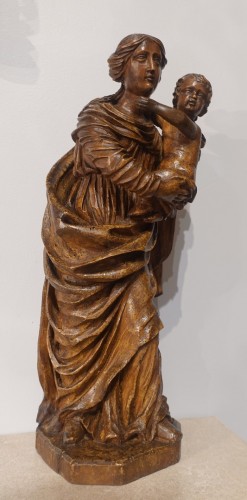Louis XV - Vierge à l'Enfant en bois sculpté du XVIIIe siècle