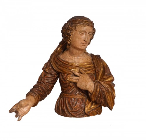 Buste de femme en bois polychrome d'époque XVIIIe