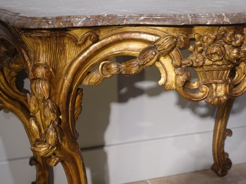 Louis XV console in gilded wood from the 18th century - 