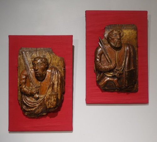 St Peter and St Paul panels – high relief sculpture 16th century - Religious Antiques Style Renaissance