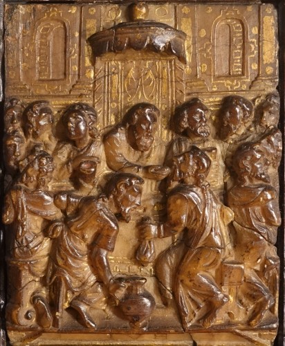 Bas-relief en albâtre ''la Cène'' monogramme IVH - Malines XVIIe siècle - Sculpture Style Louis XIII