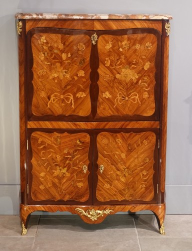 Louis XV inlaid secretary stamped P. Roussel - Furniture Style Louis XV