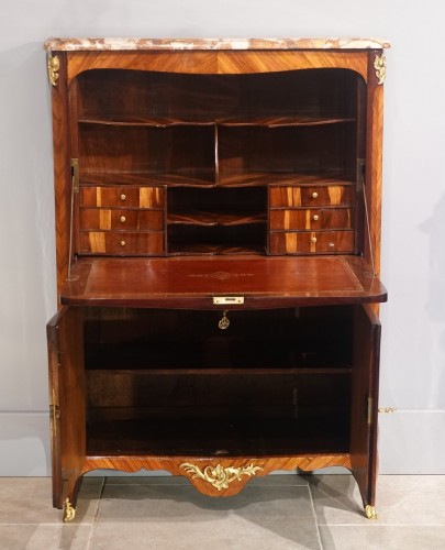 Louis XV inlaid secretary stamped P. Roussel - Louis XV