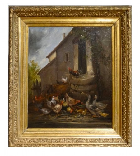 Scene  Farmsteads Signed Claude Guilleminet (1821 - 1885) 