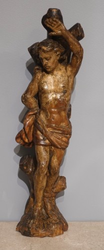 Antiquités - Saint Sébastien en bois polychrome du XVIIe siècle