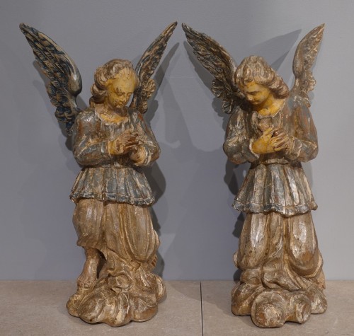 Antiquités - Pair of polychrome angels, Italy 18th century