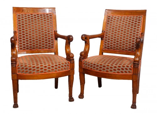 Pair of Empire armchairs in blond mahogany - Early 19th century