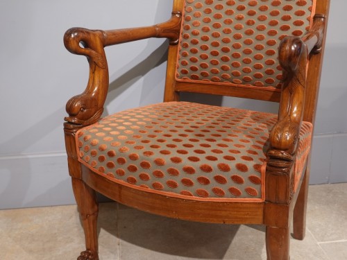 Pair of Empire armchairs in blond mahogany - Early 19th century - 