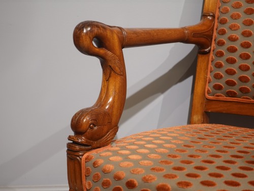 19th century - Pair of Empire armchairs in blond mahogany - Early 19th century