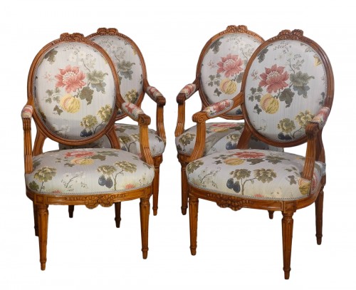 Suite of four Louis XVI armchairs stamped F. Lapierre in Lyon 