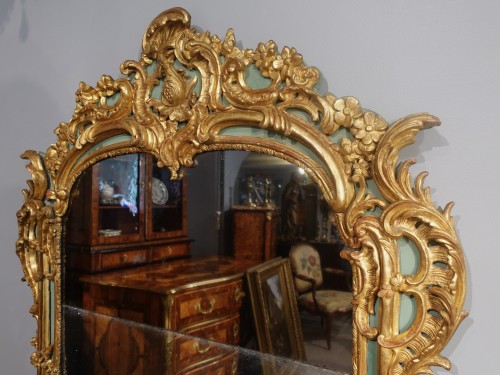 Antiquités - Grand miroir provençal en bois doré d'époque XVIIIe